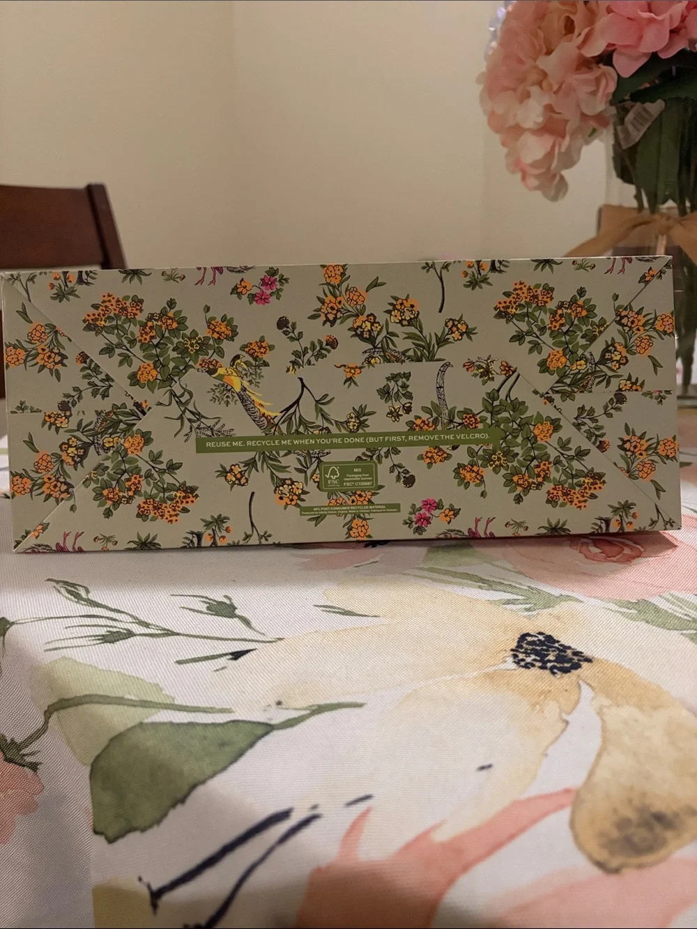 Tory Burch Floral Panel in Sage Green with Pink Flowers Gift Bag